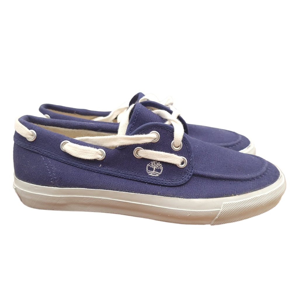 Timberland Boat Shoes Mens 7.5 Blue Canvas Deck Shoes